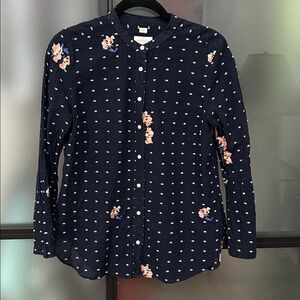 LOFT Dark Blue ‘The Softened’ Embroidered Button Down Shirt